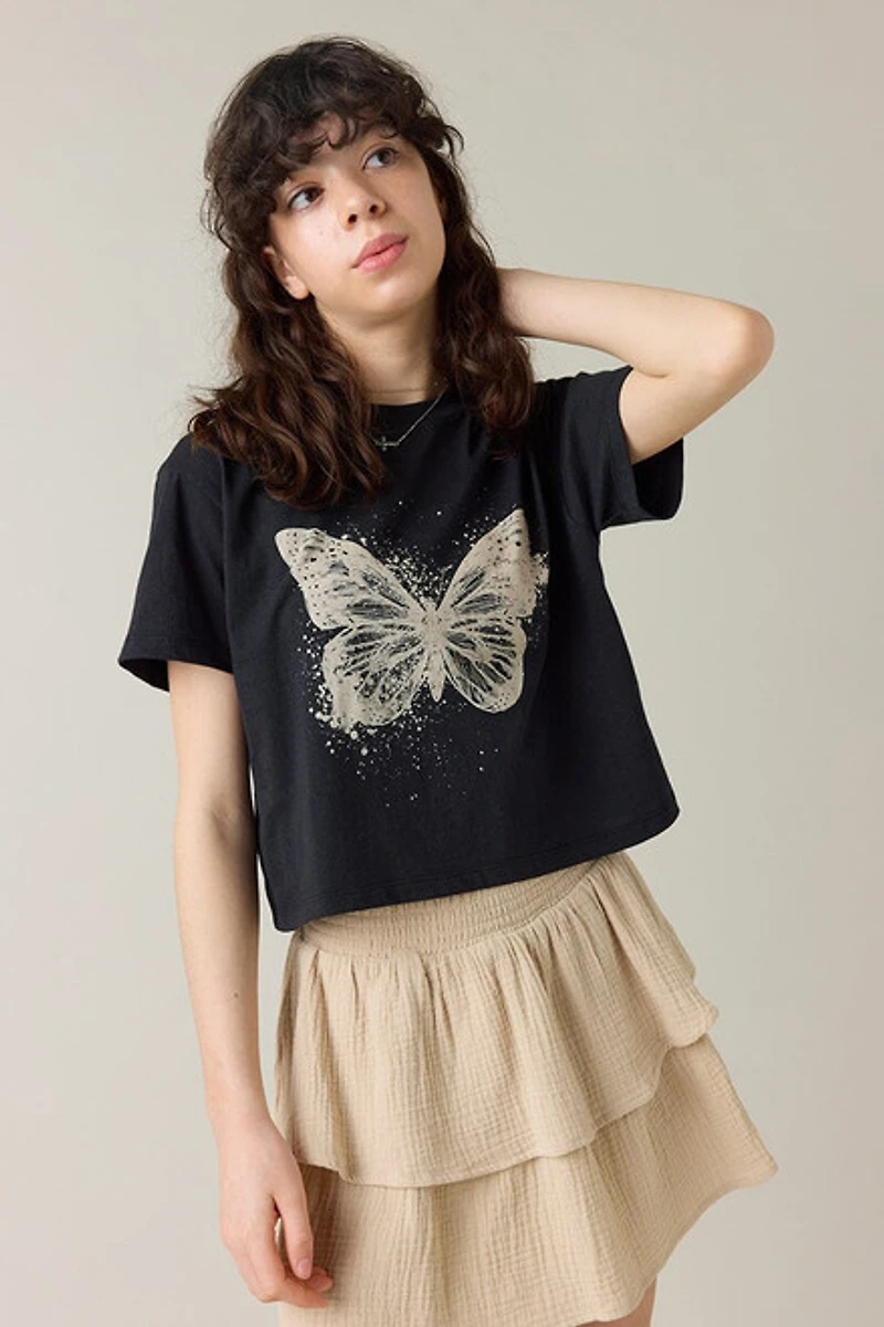 Hello Franki Butterfly Crop T-Shirt for girls Black