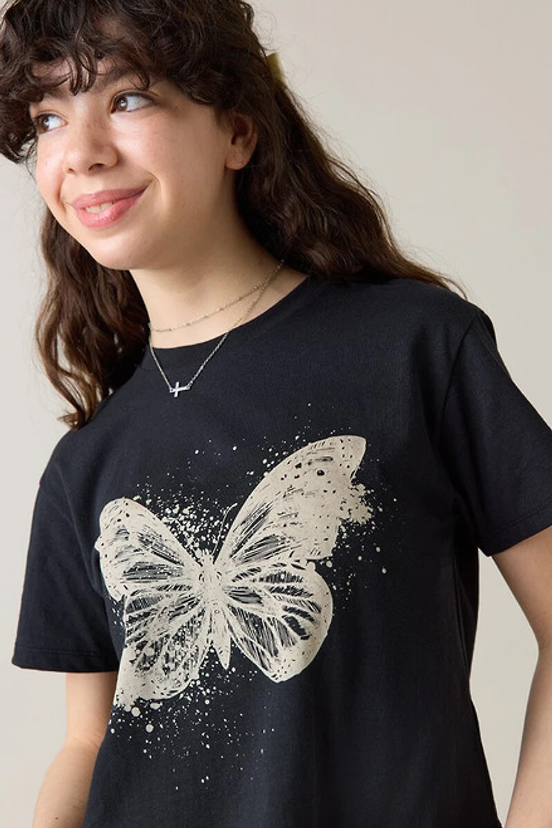 Hello Franki Butterfly Crop T-Shirt for girls Black
