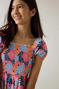 Hello Franki Short Sleeve Smocked Tiered Dress for girls Multi
