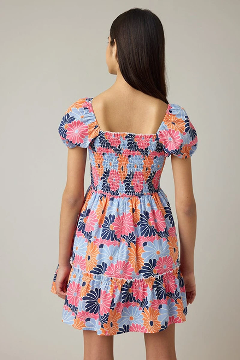 Hello Franki Short Sleeve Smocked Tiered Dress for girls Multi