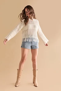 Ophelia Open Gauge Fringe Pullover Sweater
