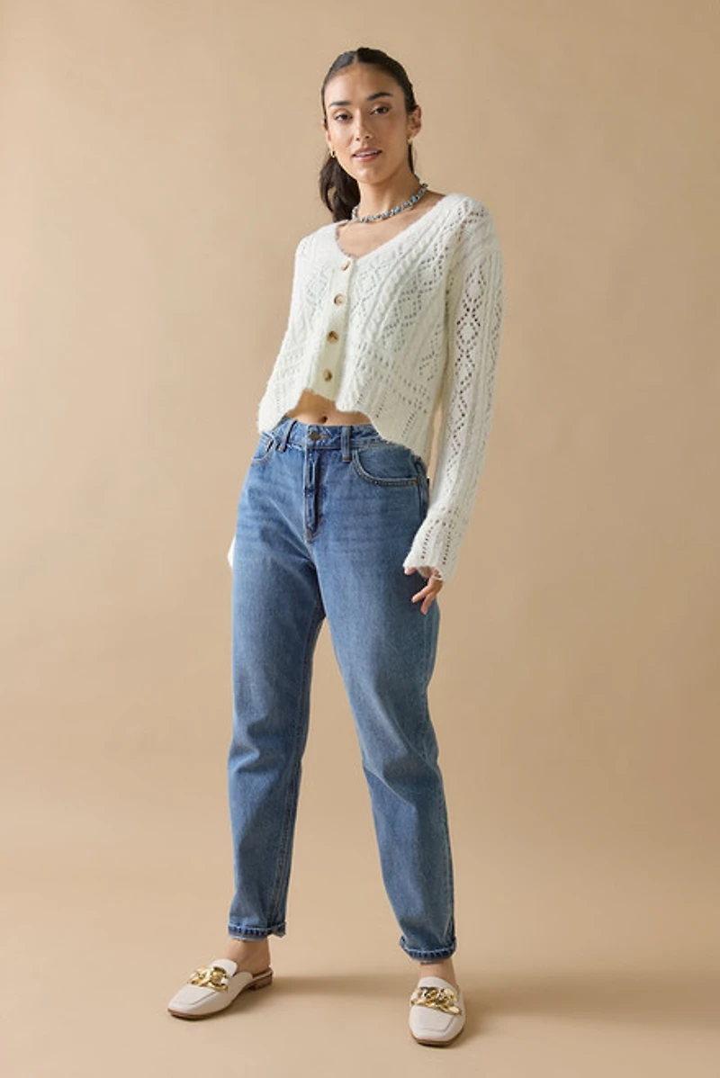 Wanda Pointelle Button Down Cardigan Ivory