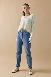 Wanda Pointelle Button Down Cardigan Ivory