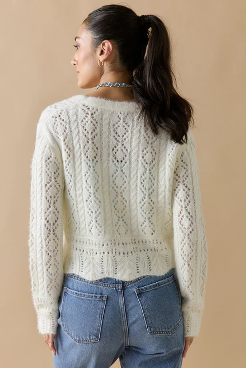 Wanda Pointelle Button Down Cardigan Ivory