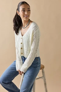 Wanda Pointelle Button Down Cardigan Ivory