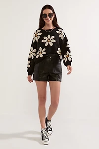Matilda Pearl Daisy Pattern Pullover Sweater Black