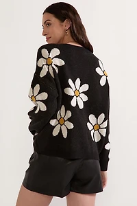 Matilda Pearl Daisy Pattern Pullover Sweater Black