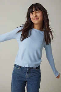 Hello Franki Everly Long Sleeve Lettuce Edge T-Shirt for girls Light