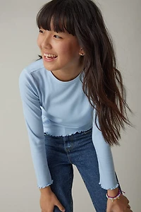 Hello Franki Everly Long Sleeve Lettuce Edge T-Shirt for girls Light