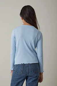 Hello Franki Everly Long Sleeve Lettuce Edge T-Shirt for girls Light