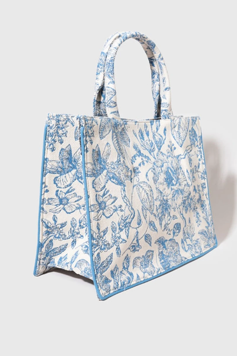 Jeanna Floral Canvas Tote Bag Blue