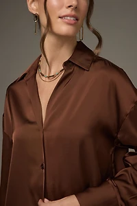 Nora Drop Shoulder Satin Button Down Shirt