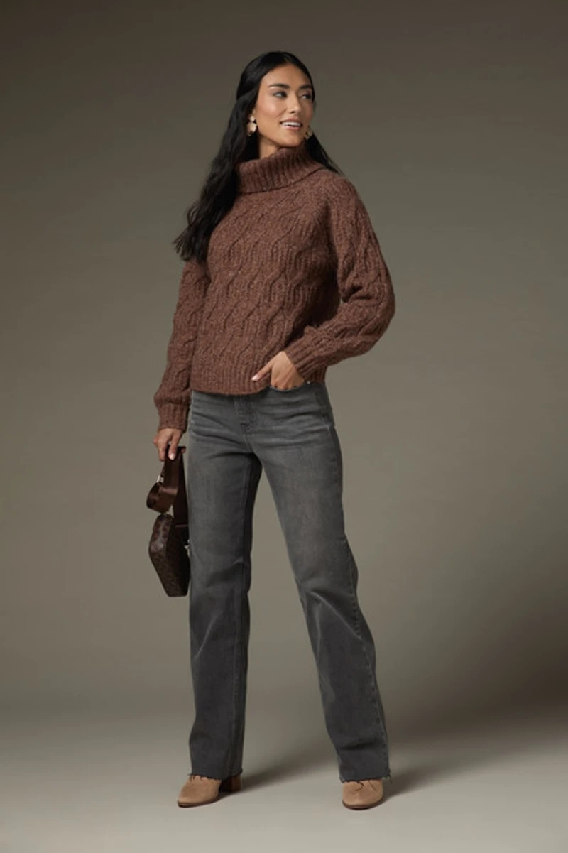 Aviana Cable Pullover Sweater Brown