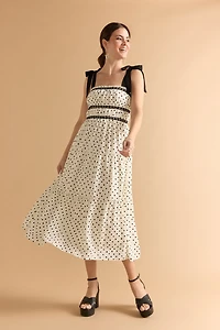 Ana Polka Dot Lace Trim Midi Dress