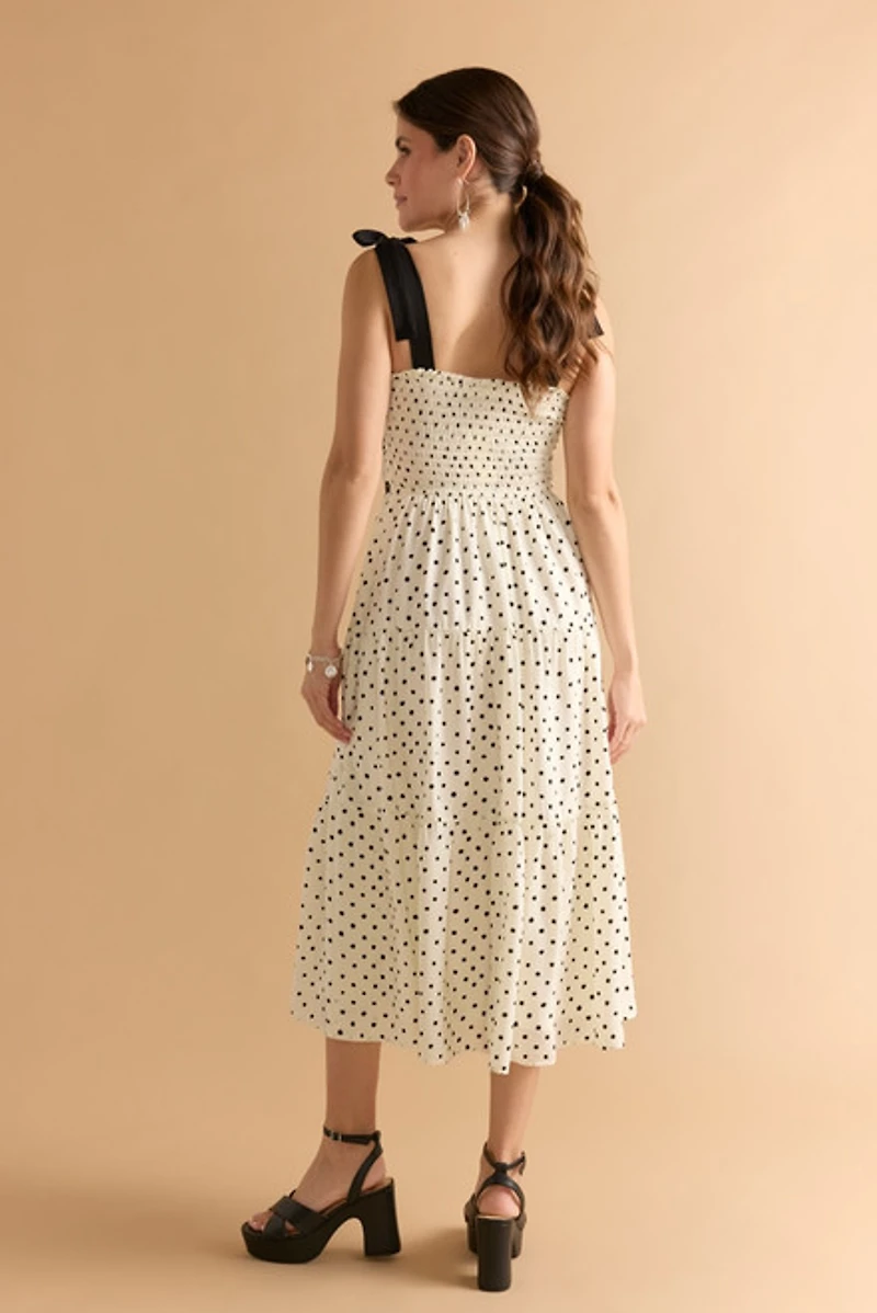 Ana Polka Dot Lace Trim Midi Dress