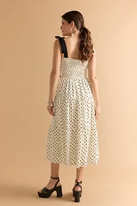 Ana Polka Dot Lace Trim Midi Dress