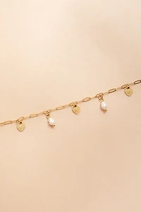 Nina Stainless Steel Heart and Pearl Paperclip Anklet