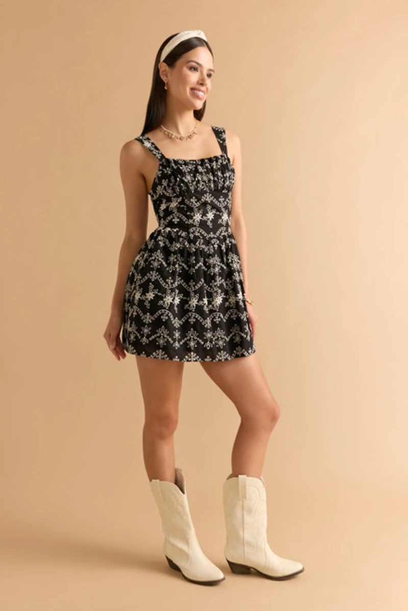 Adriane Embroidered Floral Sweetheart Mini Dress