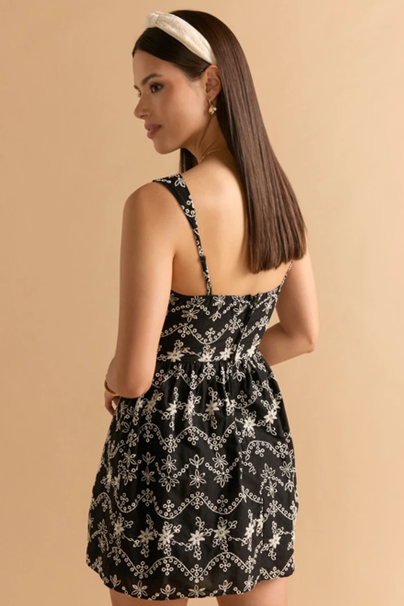 Adriane Embroidered Floral Sweetheart Mini Dress