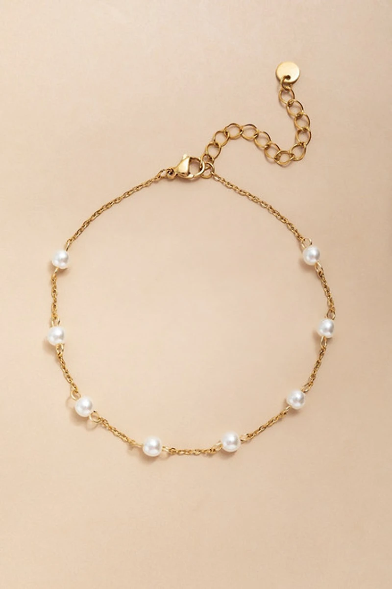 Kirsten Stainless Steel Pearl Station Anklet