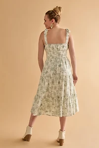 Donna Strappy Postcard Print Midi Dress