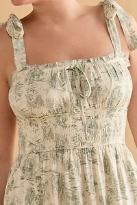 Donna Strappy Postcard Print Midi Dress