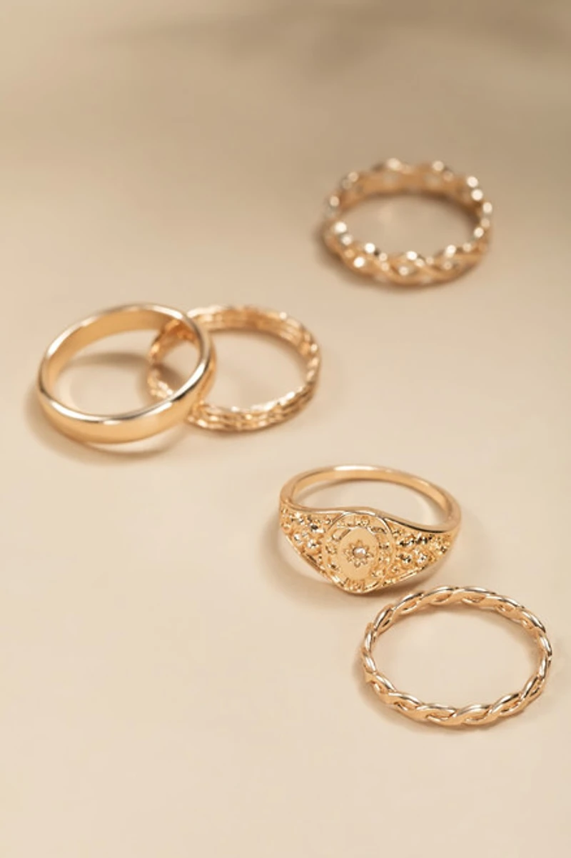 Lenora Mixed Style Gold Ring Set