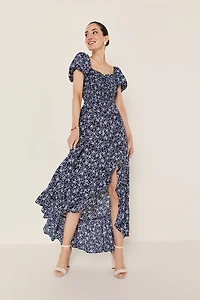 Heather Smocked Upper Ruffle Maxi Dress