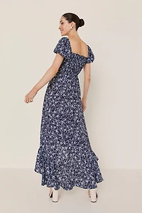 Heather Smocked Upper Ruffle Maxi Dress