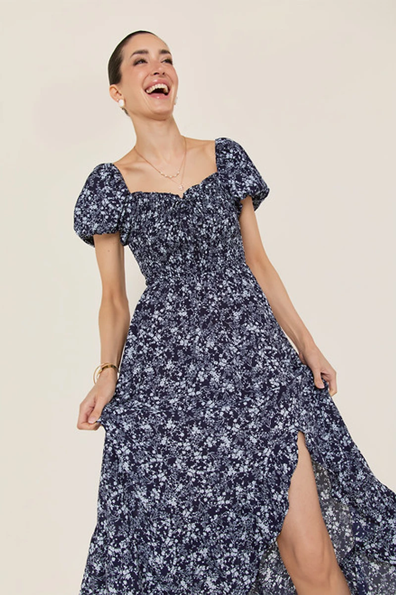 Heather Smocked Upper Ruffle Maxi Dress