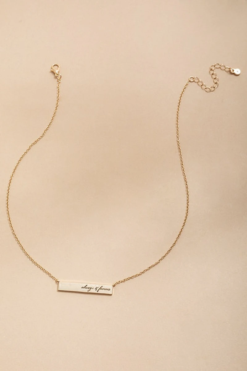 Always and Forever Engraved Bar Pendant Necklace