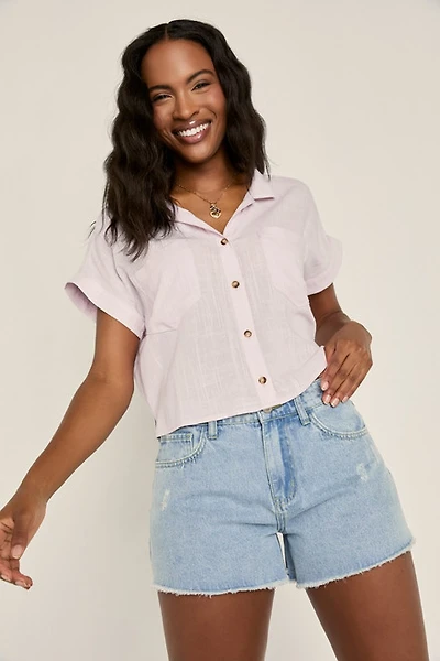 Gena Short Sleeve Cropped Button Down Top