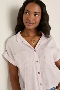 Gena Short Sleeve Cropped Button Down Top