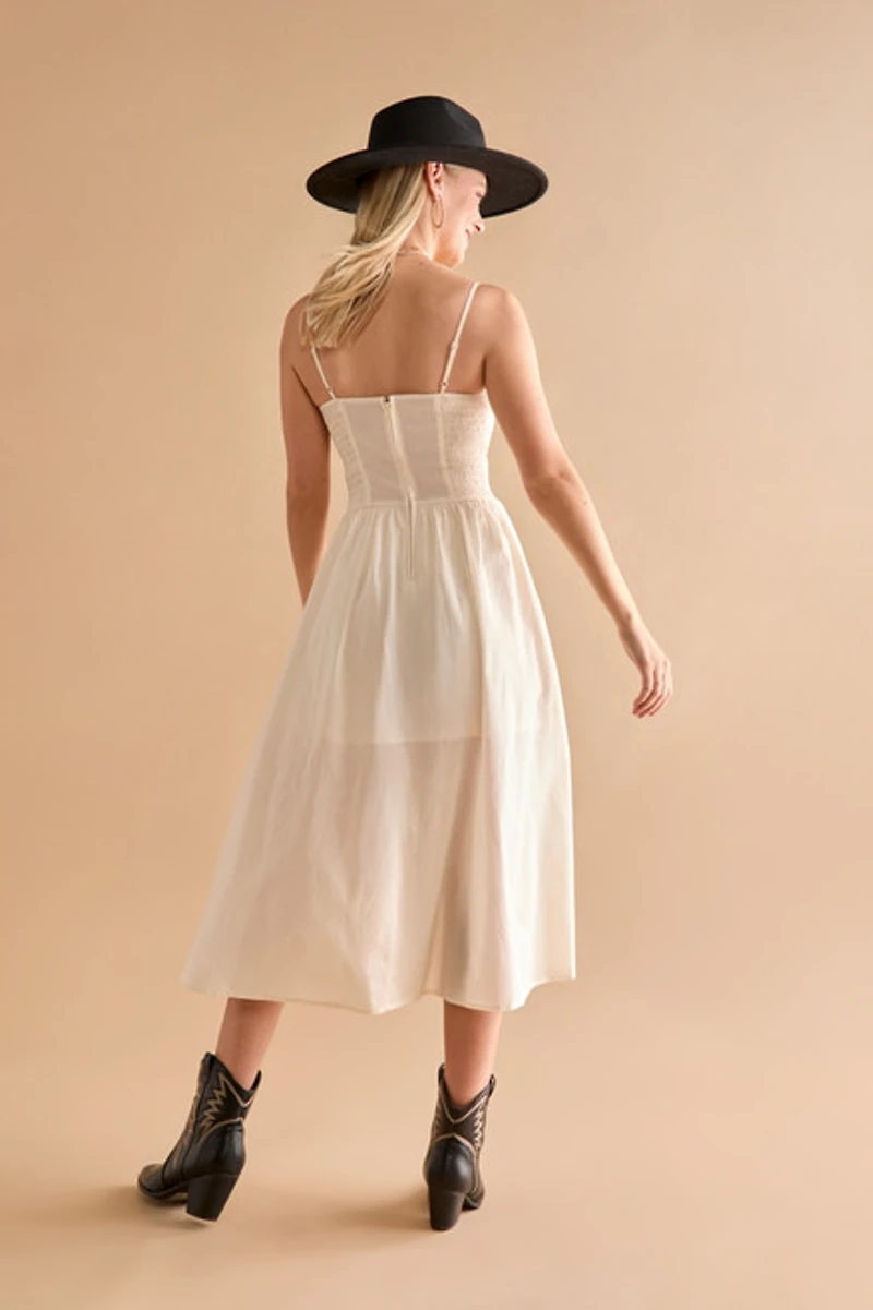 Tessa Smocked V Waist Midi Dress