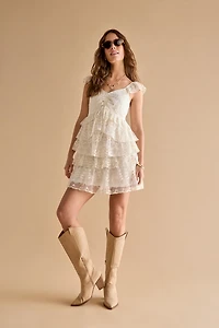 Mariana Ruffle Lace Tiered Mini Dress