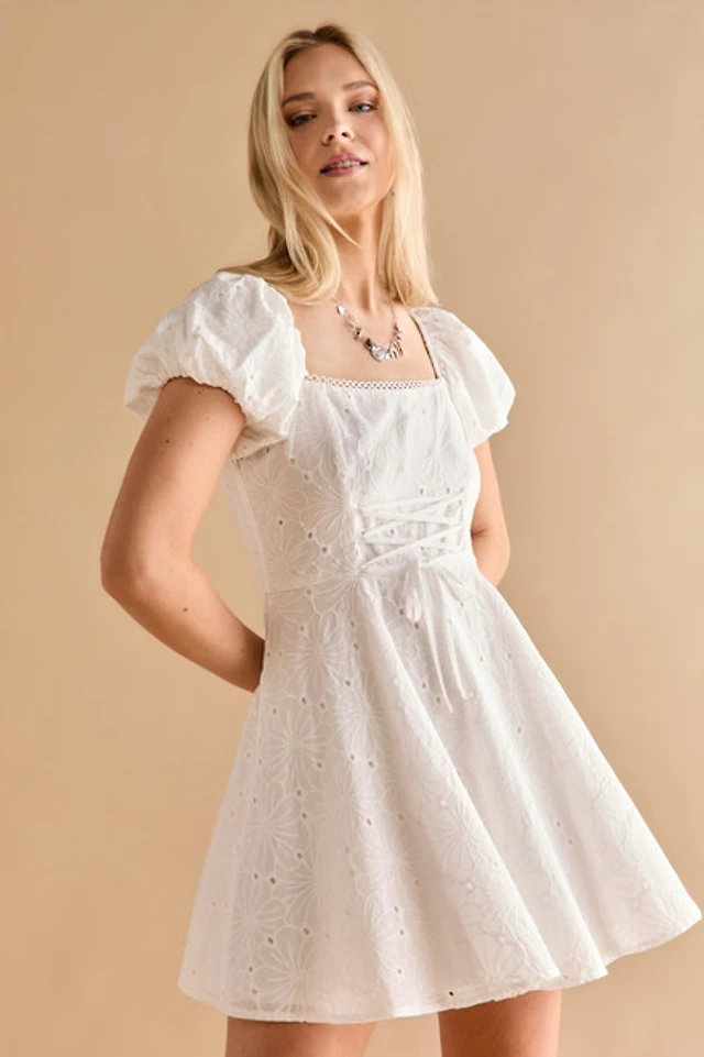 Francesca's Alexis Lace Up Eyelet Skater Mini Dress at MarketFair Shoppes  in Princeton, NJ