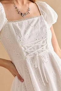 Alexis Lace Up Eyelet Skater Mini Dress