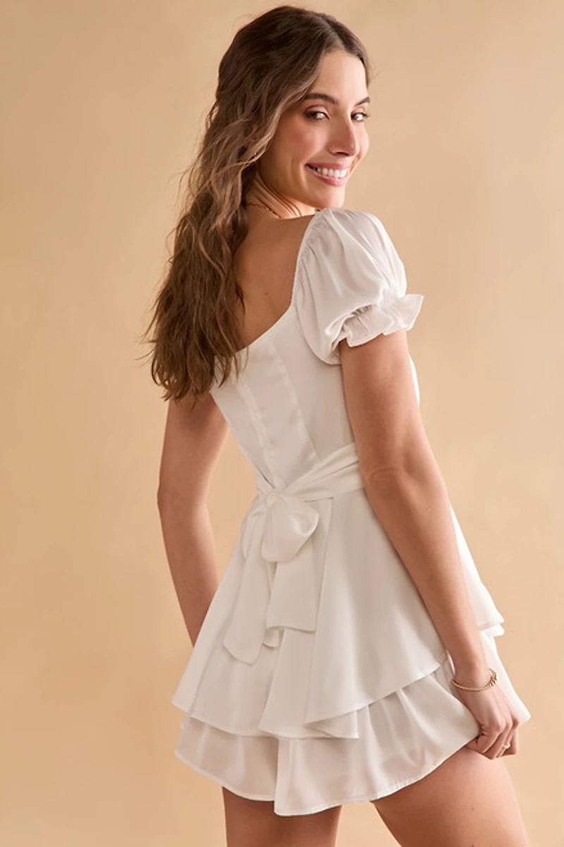 Vimmi White Satin Tiered Romper
