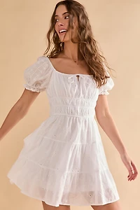 Gloria Eyelet Tiered Front Tie Mini Dress
