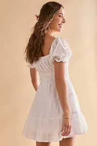 Gloria Eyelet Tiered Front Tie Mini Dress