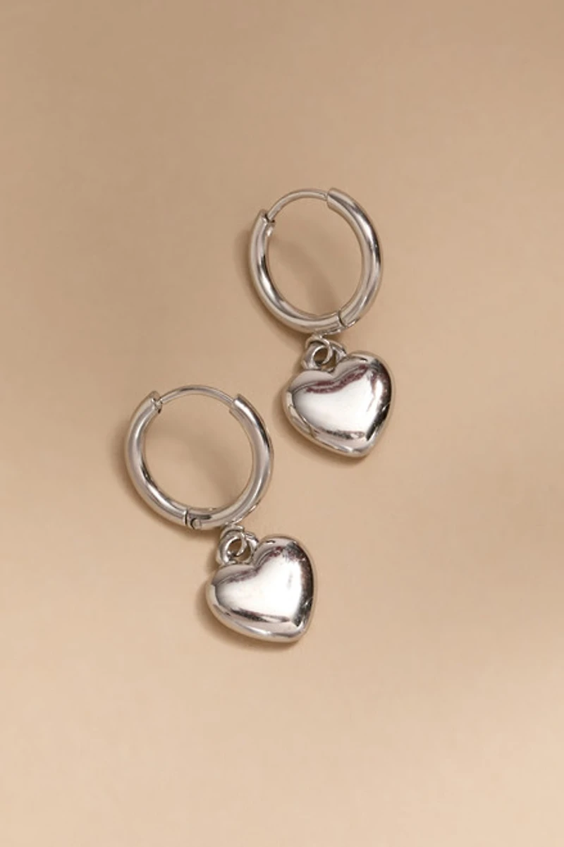 Ursula Stainless Steel Heart Charm Hoop Earrings
