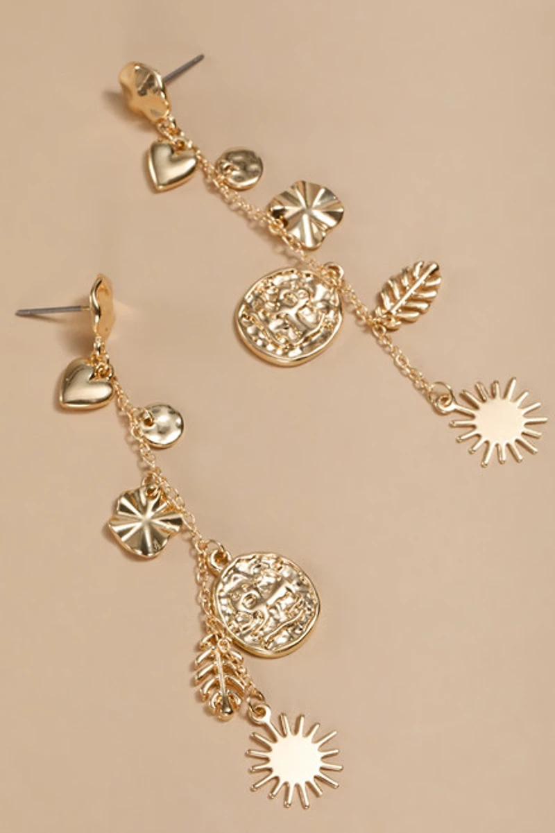Katherine Linear Shaky Gold Charm Drop Earrings