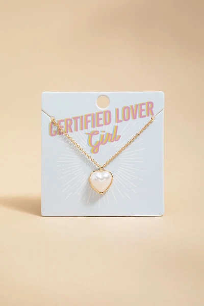 Certified Lover Girl Pearl Heart Pendant Necklace