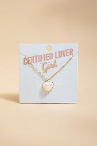 Certified Lover Girl Pearl Heart Pendant Necklace