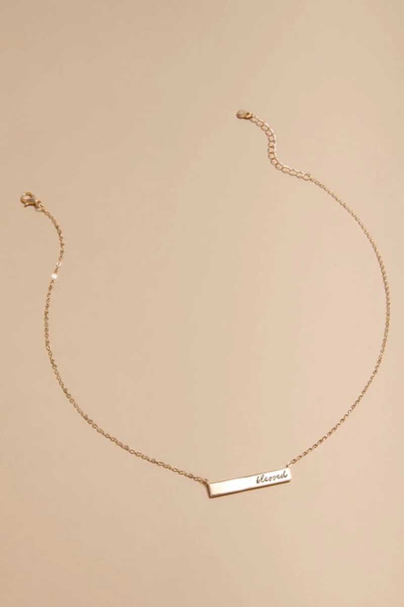 Blessed Script Bar Pendant Necklace