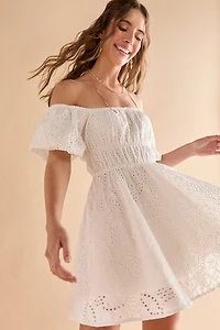 Dorothy Off Shoulder Eyelet Mini Dress
