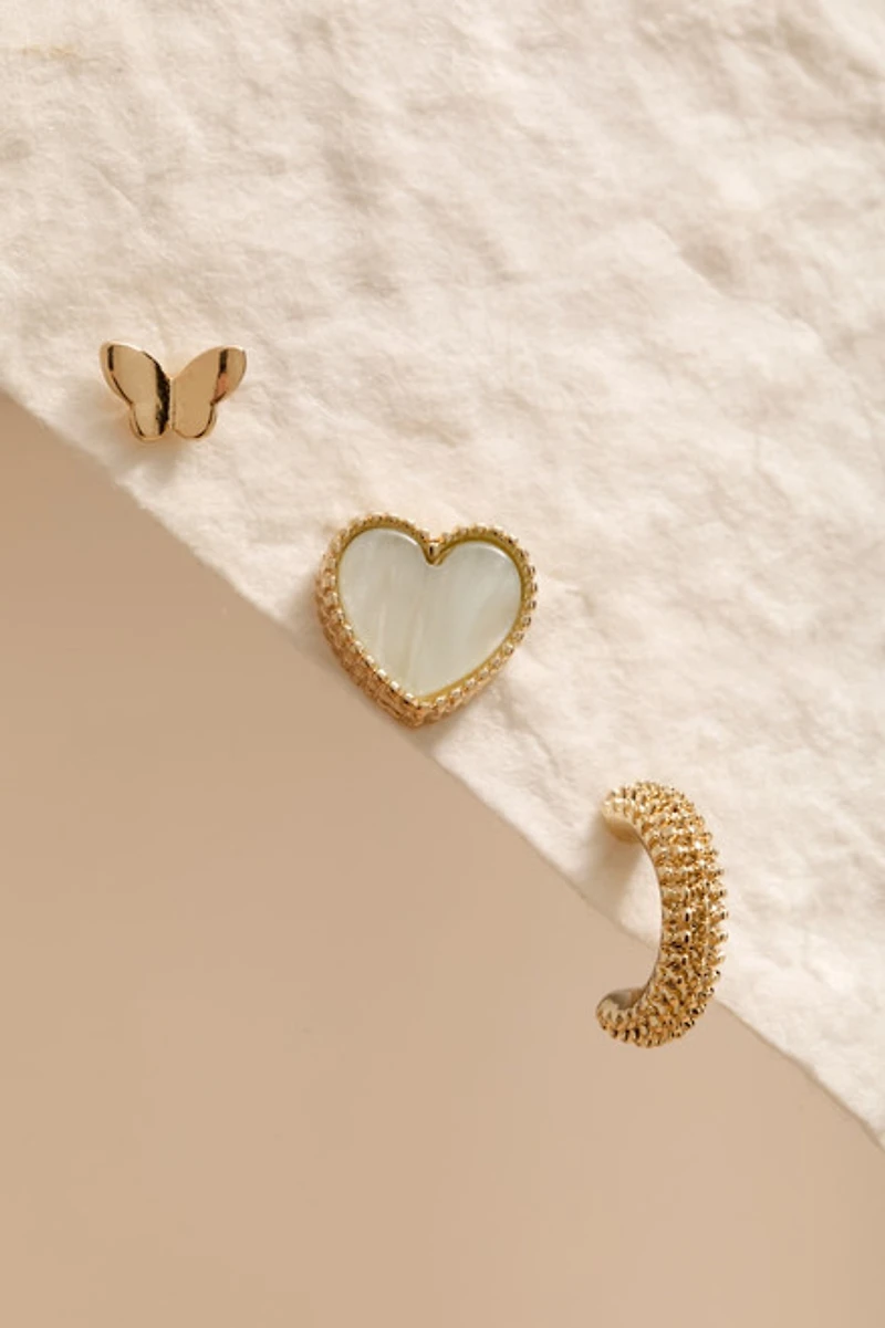 Mai Heart Butterfly And Hoop Earring Set