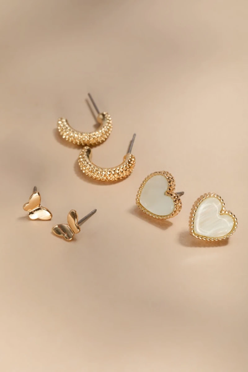 Mai Heart Butterfly And Hoop Earring Set