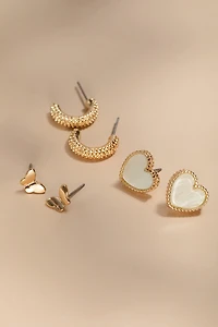 Mai Heart Butterfly And Hoop Earring Set
