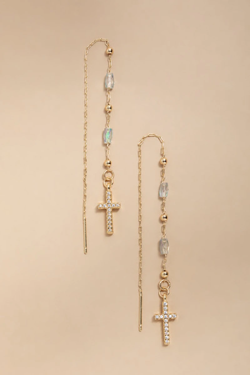 Marsha Crystal Pave Cross Threader Drop Earrings